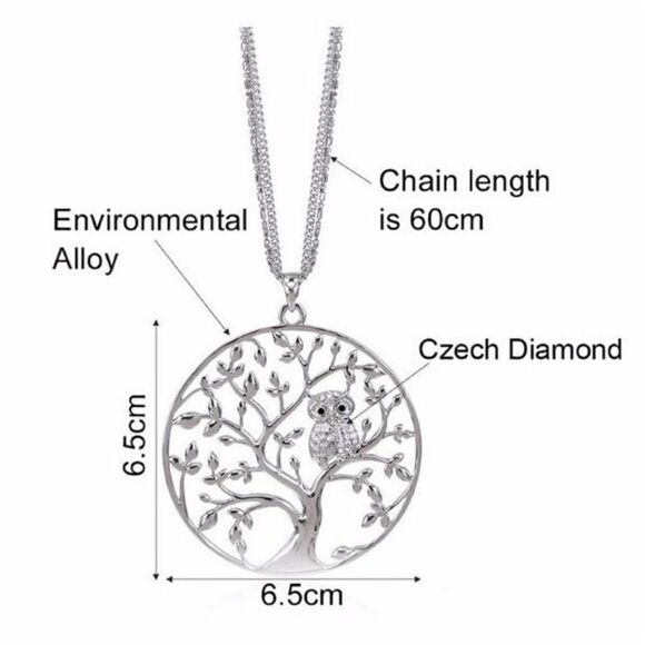 Tree Of Life Diamond Owl Pendant Triple Chain Necklace - Picture 4 of 4